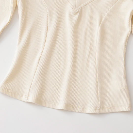 Damen Geripptes Langarmshirt mit V-Ausschnitt und taillierter Schnittführung Nord Taschen