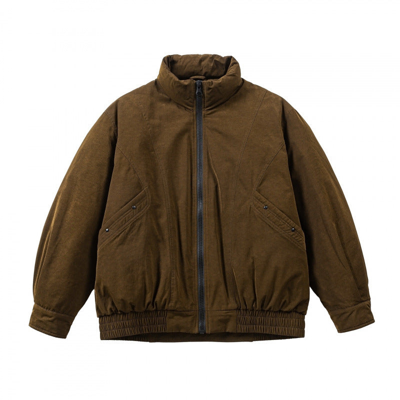 Herren Oversized Bomberjacke aus Veloursleder‑Optik mit hohem Stehkragen und elastischem Saum Nord Taschen
