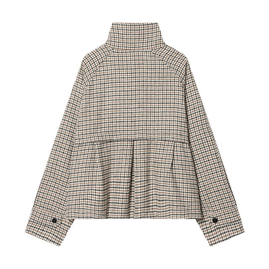 Damen Kurzjacke im Hahnentritt‑Muster mit hohem Stehkragen und Oversize‑Raglanärmeln Nord Taschen