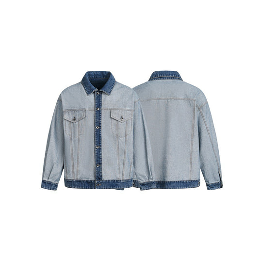Unisex Oversize-Jeansjacke im Boxy‑Cut mit Kontrastblende und Brustklappen Nord Taschen