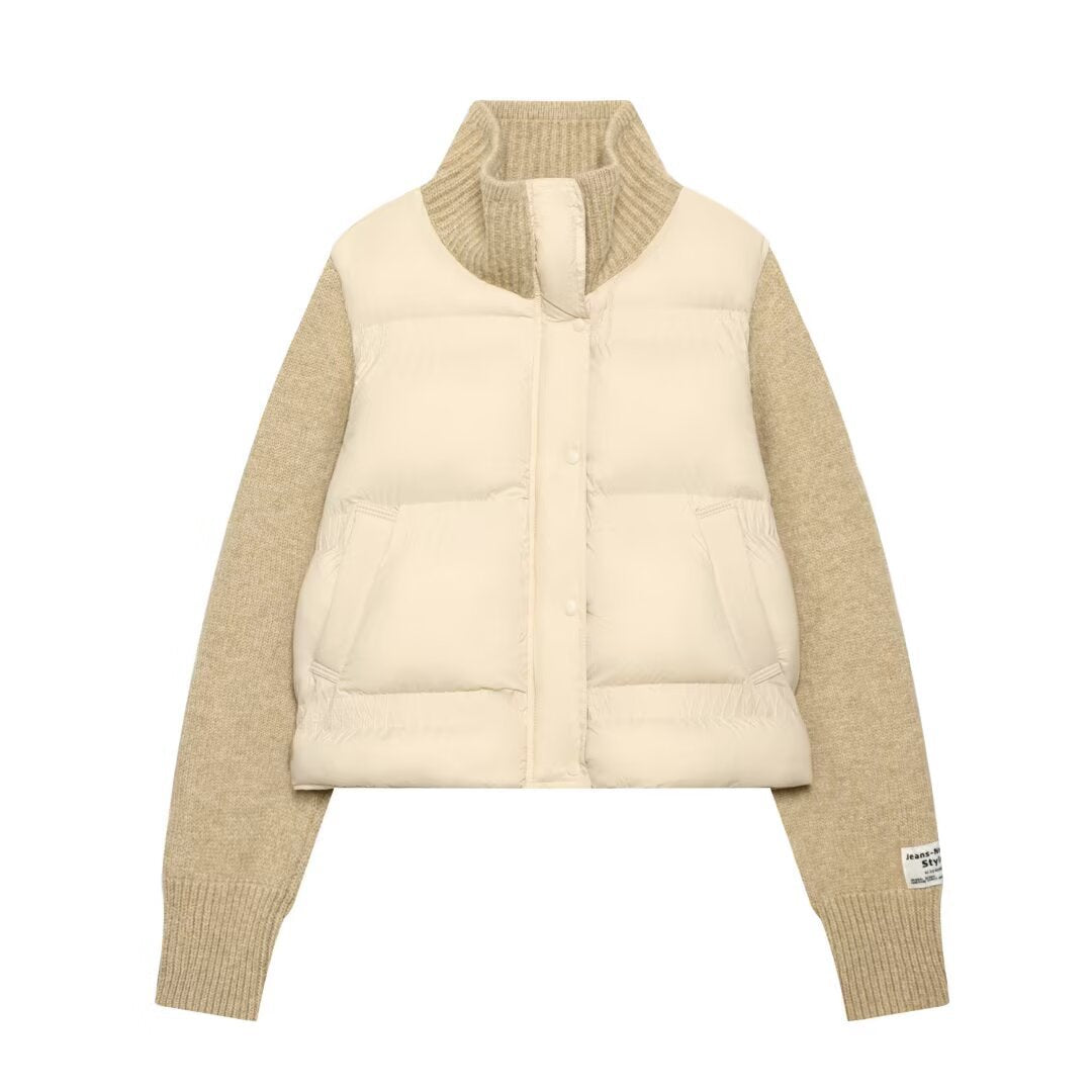 Damen Gepolsterte Cropped Hybrid-Jacke mit Strickärmeln und Stehkragen Nord Taschen