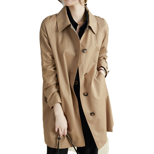 Damen Modische Trenchjacke mit stilvollem Kragen und praktischen Taschen Nord Taschen