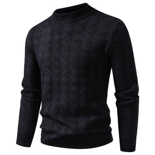 Herren Feinstrick-Mockneck-Pullover mit geometrischem Zickzack-Jacquard Nord Taschen