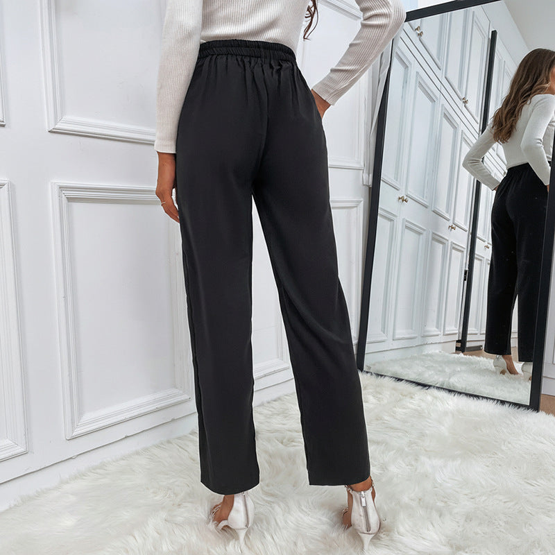 Damen Hochtaillierte Bundfalten-Hose mit dekorativer Knopfleiste und geradem Bein Nord Taschen