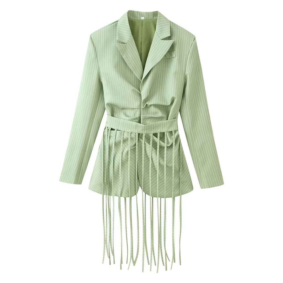 Damen Taillierter Blazer mit Fransen‑Detail und Nadelstreifen Nord Taschen