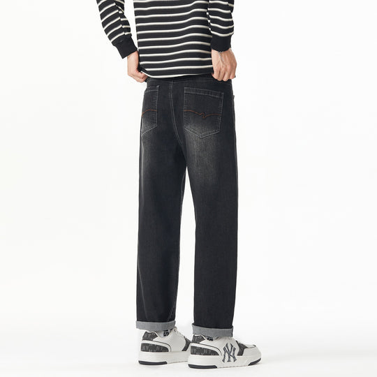 Herren Weite gerade geschnittene Denim-Jeans mit Used‑Wash und Umschlagbund Nord Taschen