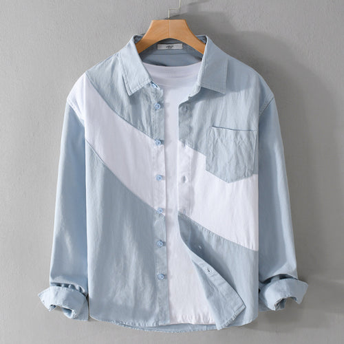 Herren Baumwoll-Overshirt mit diagonalem Colorblock, Kentkragen und Brusttasche Nord Taschen