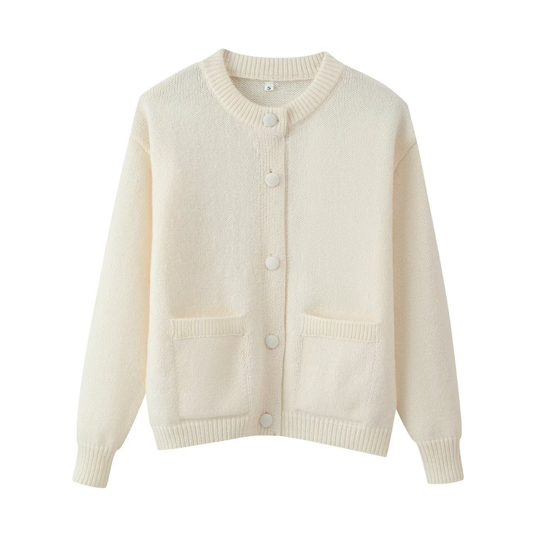 Damen 200+ Oversize Strickcardigan mit Rundhalsausschnitt, bezogenen Knöpfen und aufgesetzten Taschen Nord Taschen