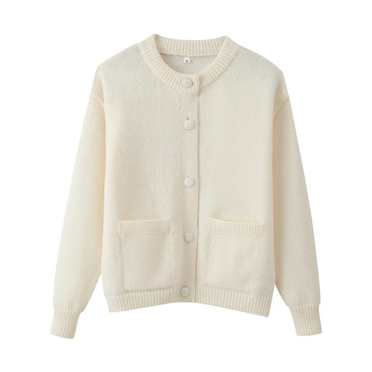Damen 200+ Oversize Strickcardigan mit Rundhalsausschnitt, bezogenen Knöpfen und aufgesetzten Taschen Nord Taschen