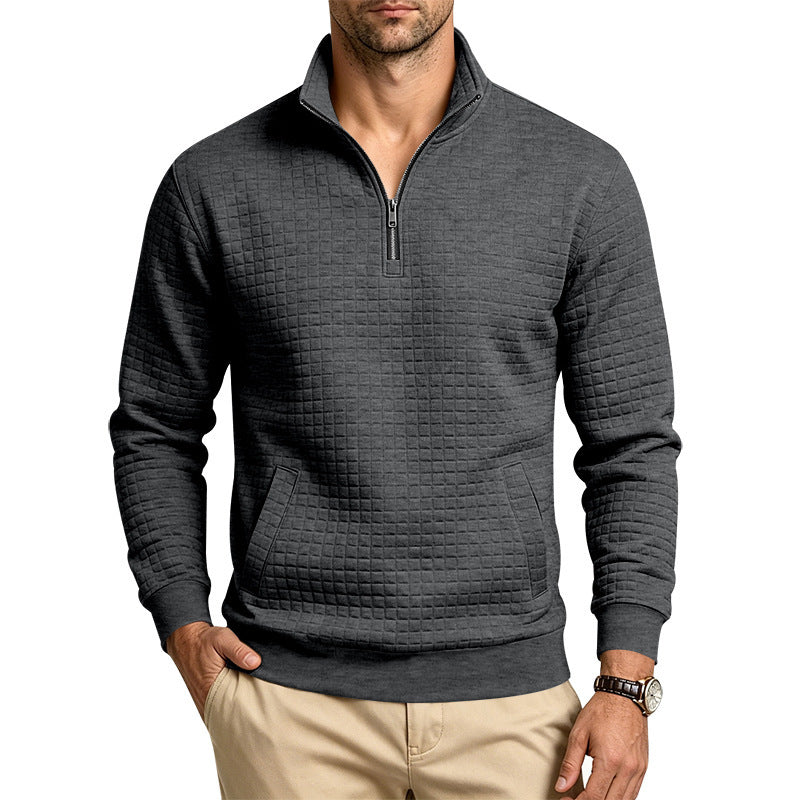 Herren Stehkragen-Sweatshirt mit Halbzip und gesteppter Waffelstruktur Nord Taschen