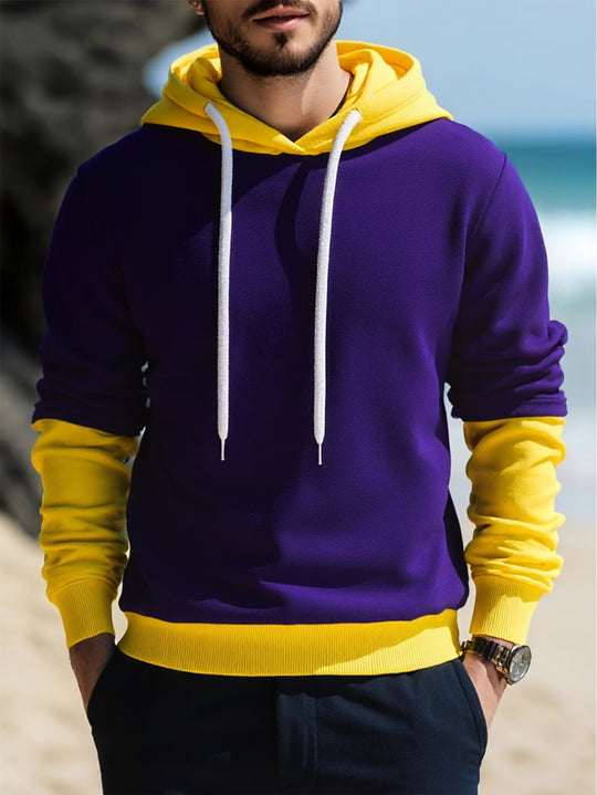 Herren Kapuzenpullover im Lagen-Look mit Kontrastkapuze und Kordelzug Nord Taschen