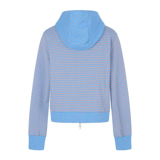 Damen Kurze Kapuzen‑Sweatjacke im Streifenmix mit durchgehendem Reißverschluss und Plaketten‑Applikation Nord Taschen