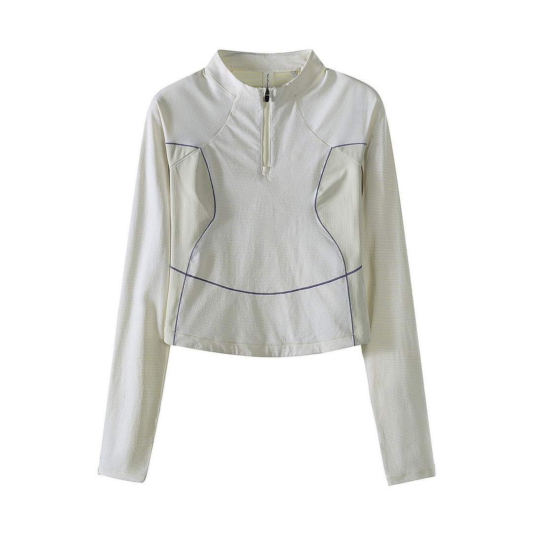 Damen Cropped Halbzip-Trainingsshirt mit Raglanärmeln und Kontrastpaneelen Nord Taschen