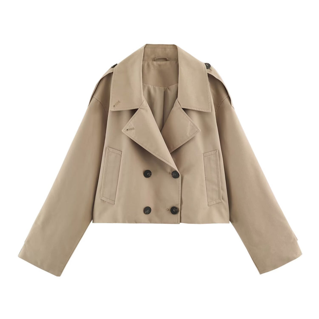 Damen Kurzblouson im Trenchstil mit kastiger Silhouette und doppelreihiger Knopfleiste Nord Taschen