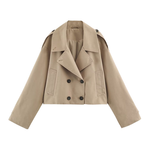 Damen Kurzblouson im Trenchstil mit kastiger Silhouette und doppelreihiger Knopfleiste Nord Taschen