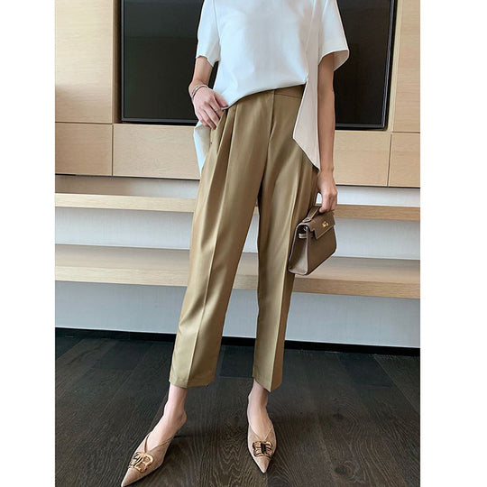 Damen Hochtaillierte Bundfaltenhose mit Cropped‑Schnitt und schmal zulaufendem Bein Nord Taschen