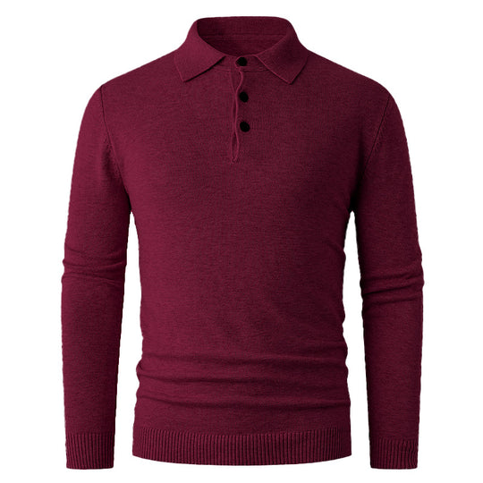 Herren Feiner Langarm-Polokragen-Pullover mit Dreiknopfleiste und schmaler Silhouette Nord Taschen