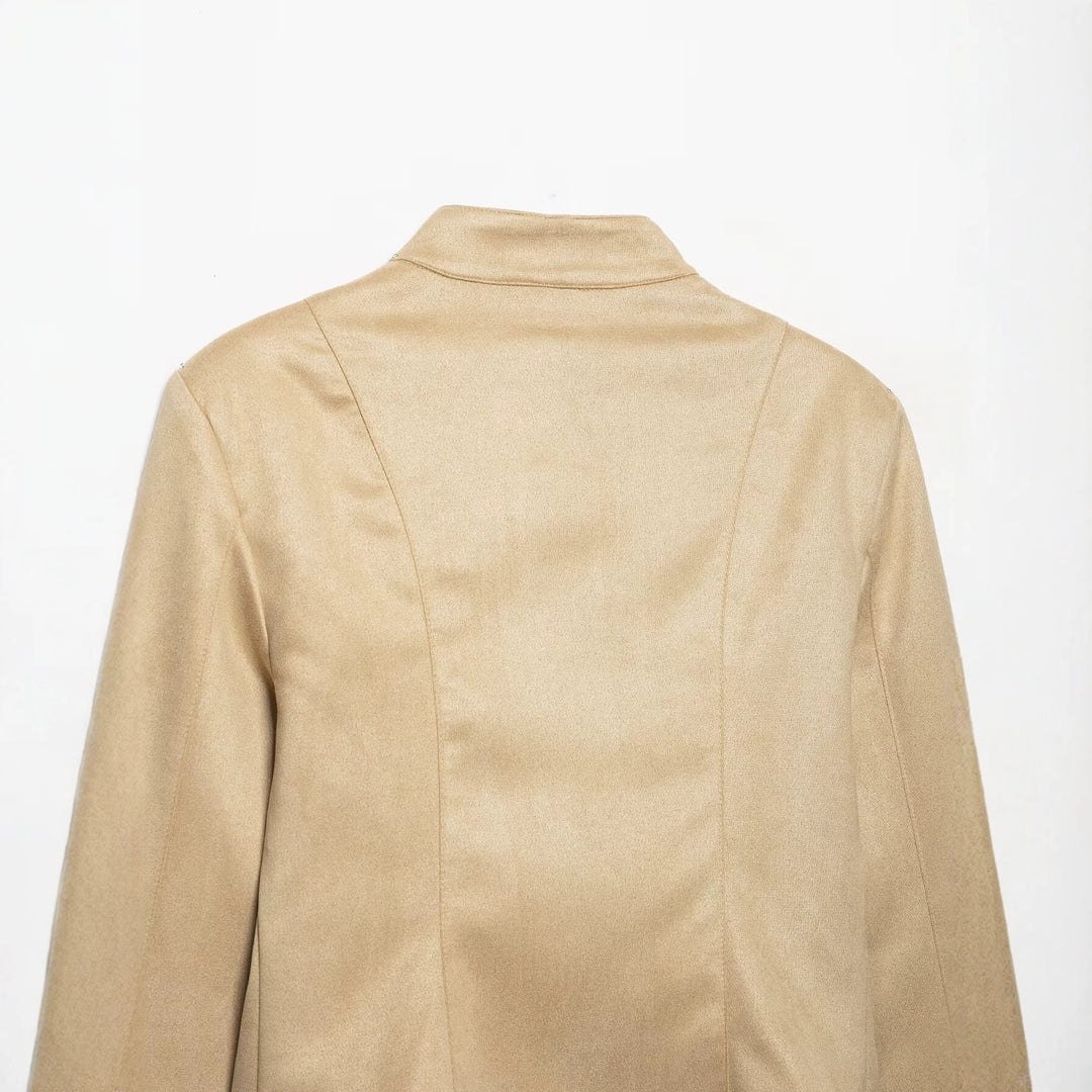 Damen Veloursleder-Kurzjacke mit Schnürung und Stehkragen Nord Taschen