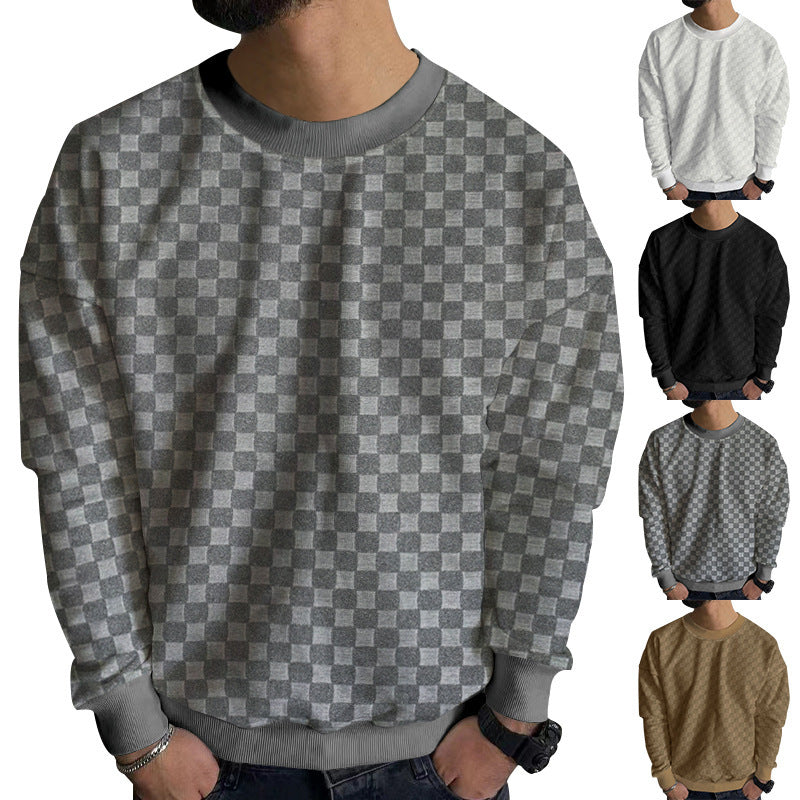 Herren Strukturiertes Baumwoll-Sweatshirt mit Karo-Prägung und Rundhalsausschnitt Nord Taschen