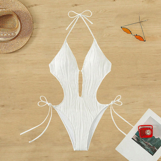Damen Einteiler Badeanzug mit Raffinierten Cut-Out Details
