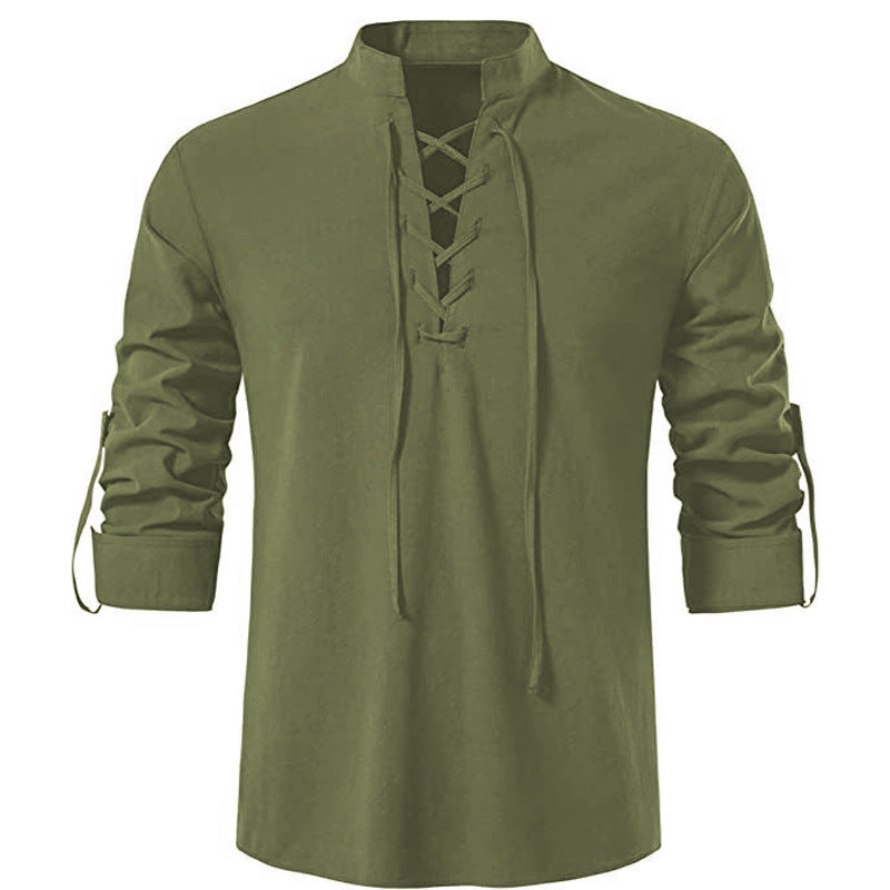 Herren lässiges Langarmhemd mit modernem Schnürdesign und hochqualitativer Baumwolle
