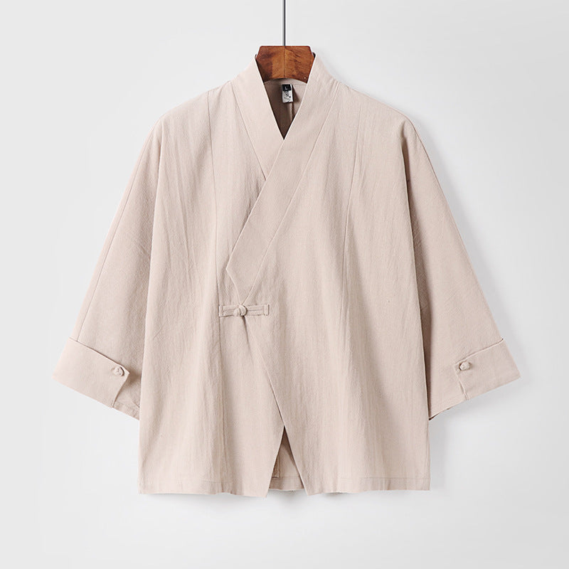 Herren Leinen-Kimono-Jacke mit traditionellem Knotenverschluss und mittel-langen Ärmeln Nord Taschen