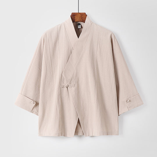 Herren Leinen-Kimono-Jacke mit traditionellem Knotenverschluss und mittel-langen Ärmeln Nord Taschen