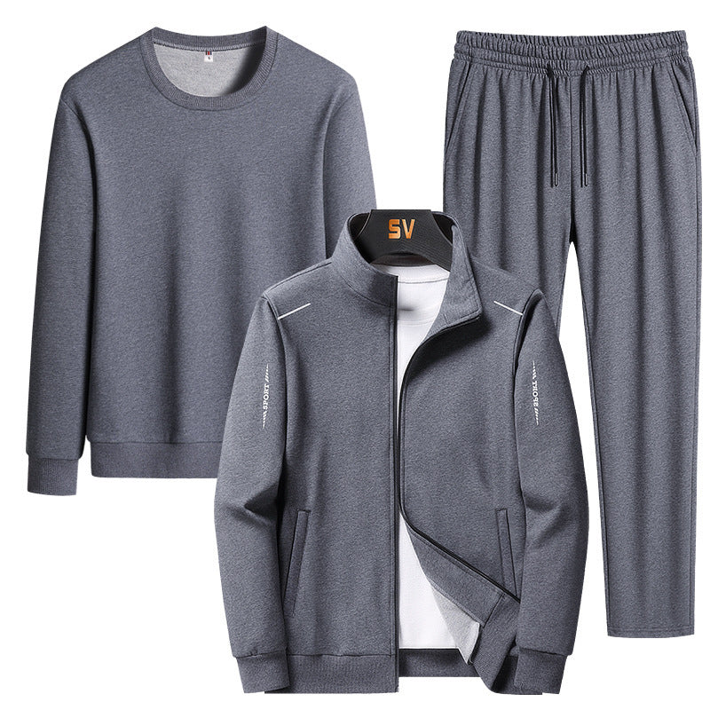 Herren Dreiteiliges Freizeit-Trainingsset aus French-Terry mit Kapuzenjacke, Rundhals-Sweat & tapered Jogginghose Nord Taschen