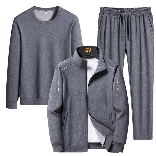Herren Dreiteiliges Freizeit-Trainingsset aus French-Terry mit Kapuzenjacke, Rundhals-Sweat & tapered Jogginghose Nord Taschen
