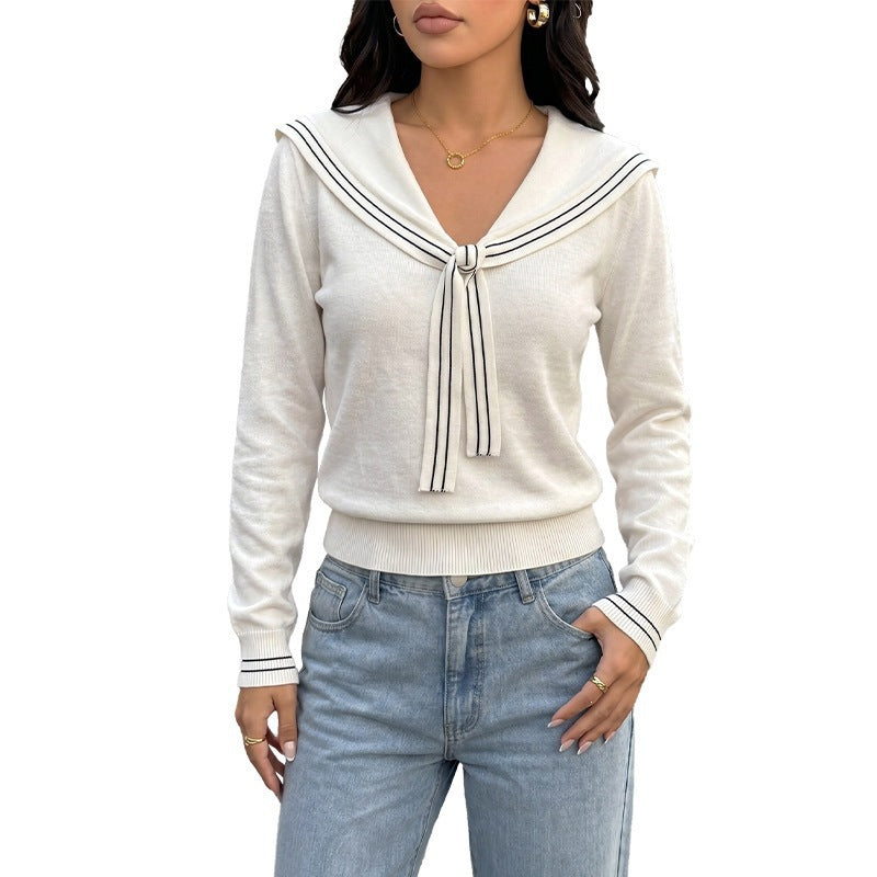 Damen Matrosenkragen-Pullover mit Schleifendetail und feinem Rippabschluss Nord Taschen