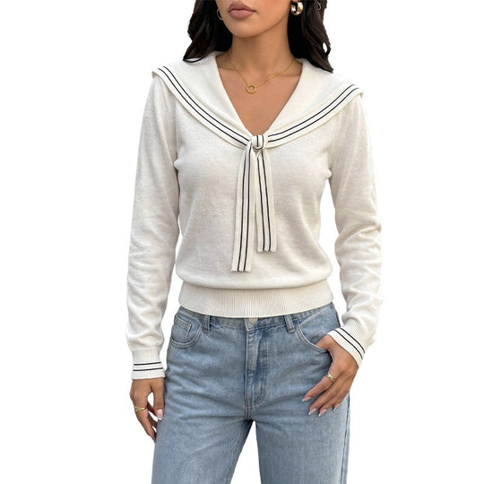 Damen Matrosenkragen-Pullover mit Schleifendetail und feinem Rippabschluss Nord Taschen