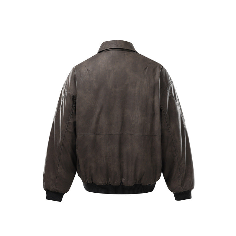Herren Kurzboxy Vintage-Lederoptik Blouson mit Rippbündchen und großen Pattentaschen Nord Taschen