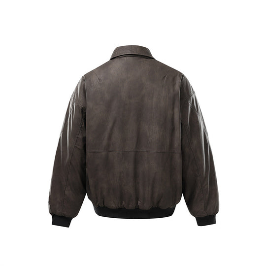 Herren Kurzboxy Vintage-Lederoptik Blouson mit Rippbündchen und großen Pattentaschen Nord Taschen
