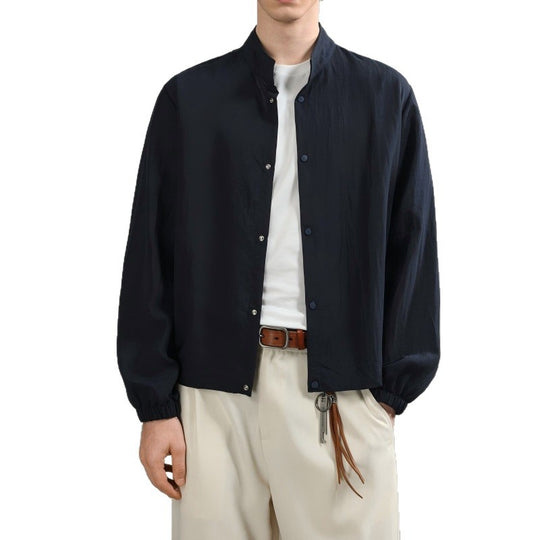 Herren Leichte Oversize Hemdjacke mit Stehkragen und Druckknopfverschluss Nord Taschen