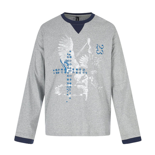 Herren Langarm-Sweatshirt mit Kontrast-Bündchen und Adler-Star-Print Nord Taschen