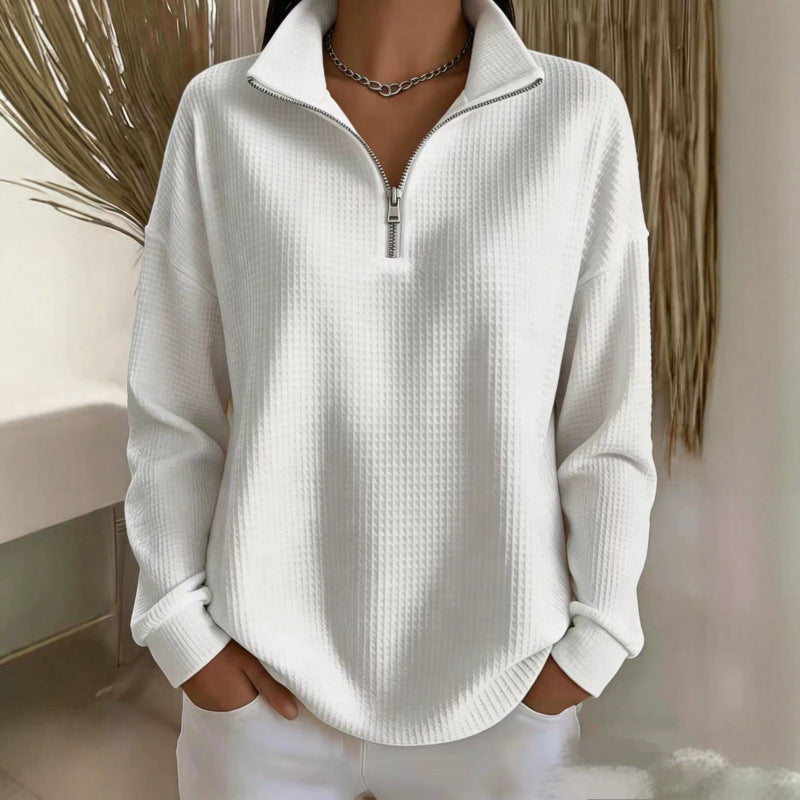 Damen Waffelstrick-Sweatshirt mit halbem Reißverschluss und Stehkragen Nord Taschen