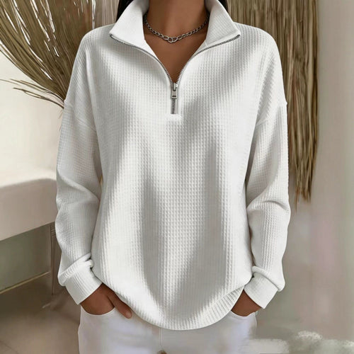 Damen Waffelstrick-Sweatshirt mit halbem Reißverschluss und Stehkragen Nord Taschen