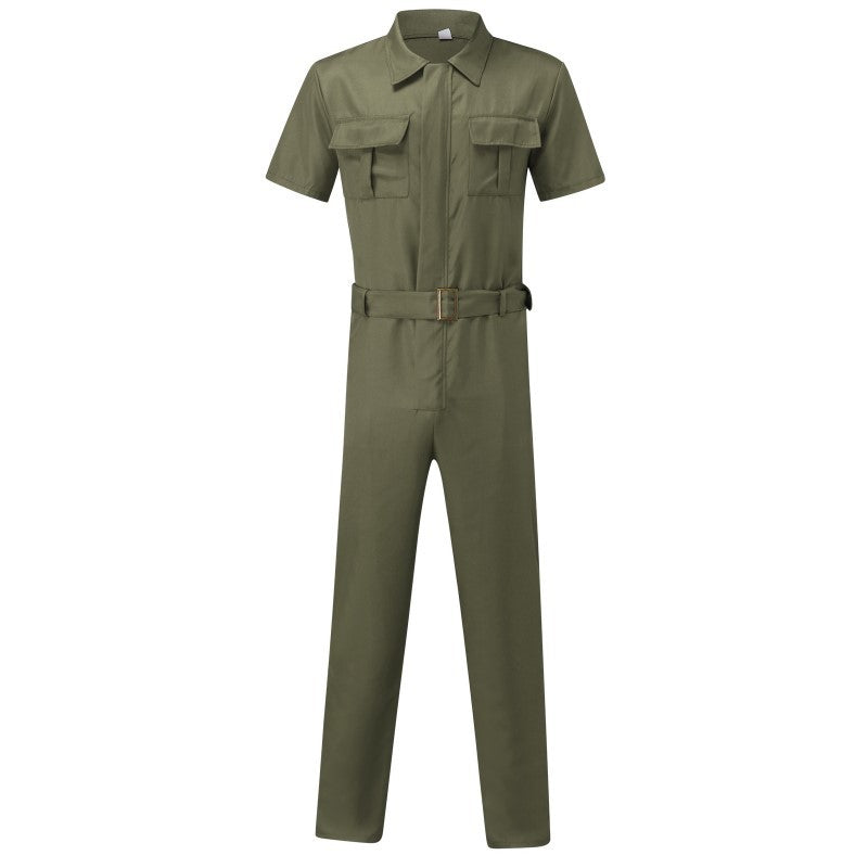Herren nan Kurzarm-Arbeits-Overall mit Taillengürtel und Brusttaschen