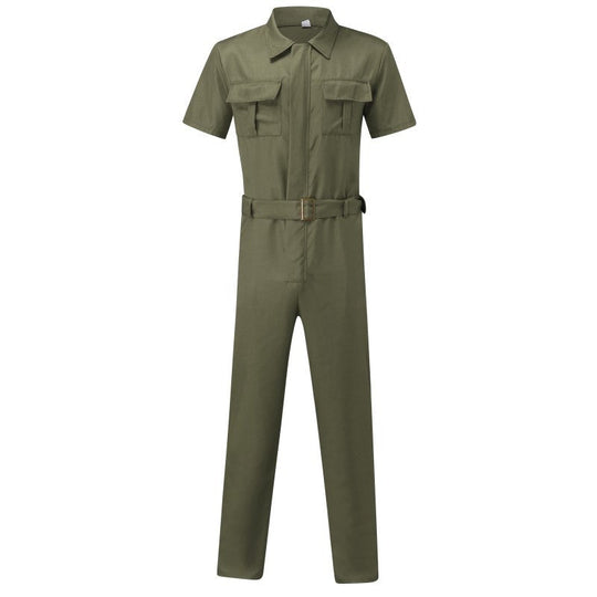 Herren nan Kurzarm-Arbeits-Overall mit Taillengürtel und Brusttaschen