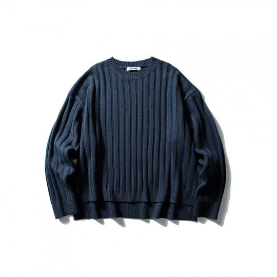 Unisex Grobgerippter Oversize-Strickpullover mit Rundhals und verlängertem Saum Nord Taschen