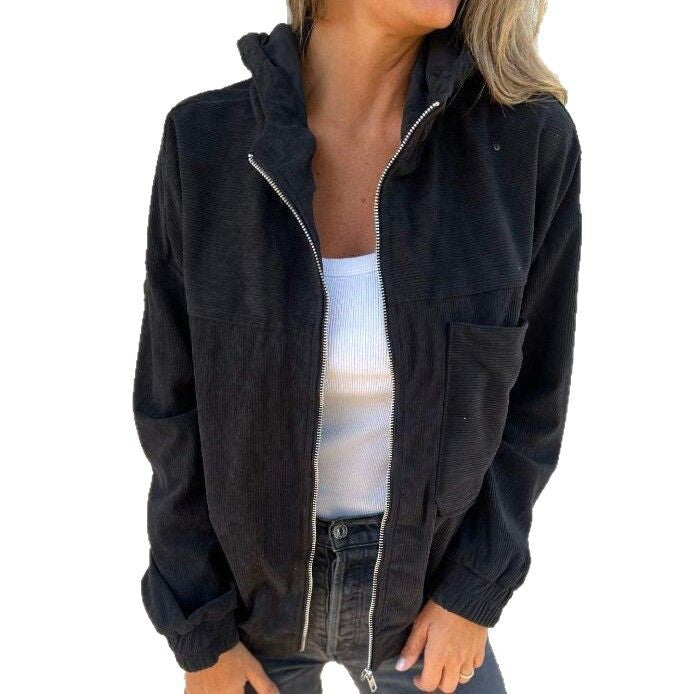Damen leicht taillierte Cordjacke mit praktischen Taschen