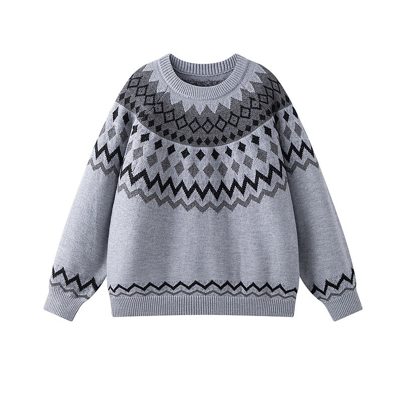 Damen Grobstrickpullover mit geometrischem Muster Nord Taschen