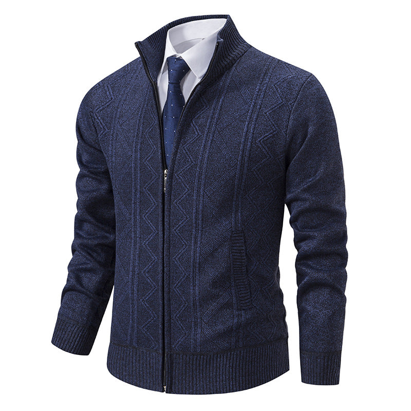 Herren Strickjacke mit Reißverschluss, Stehkragen und strukturierter Zopfmuster-Optik Nord Taschen