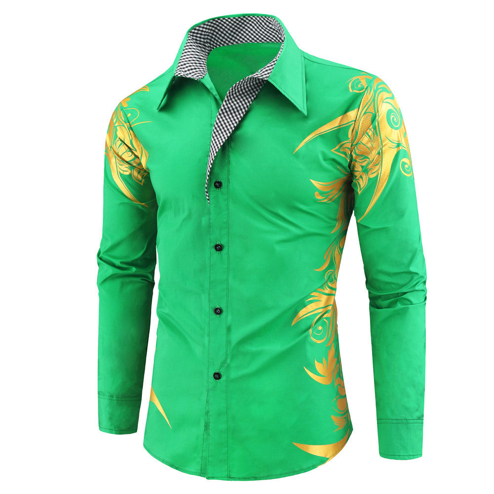 Herren Figurbetontes Button-Down-Hemd mit goldverzierter Ornamentik und kontrastiertem Innenkragen Nord Taschen