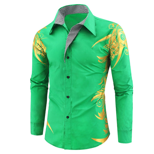Herren Figurbetontes Button-Down-Hemd mit goldverzierter Ornamentik und kontrastiertem Innenkragen Nord Taschen
