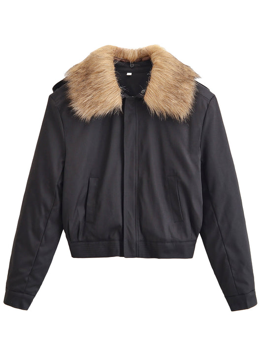 Damen Kurze Bomberjacke mit abnehmbarem Faux-Fur-Kragen Nord Taschen