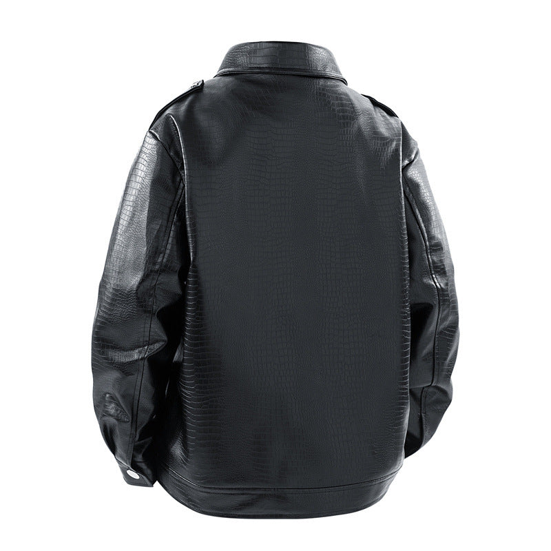Herren Kunstleder-Überhemdjacke im Biker-Blend mit Reverskragen, Zwei-Wege-Metallreißverschluss & verdeckten Eingrifftaschen Nord Taschen
