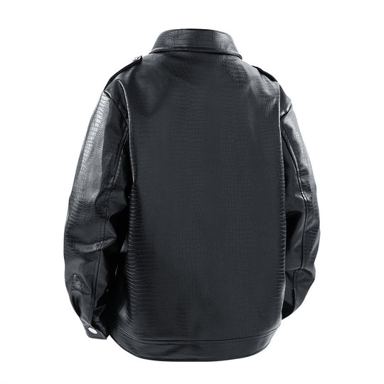 Herren Kunstleder-Überhemdjacke im Biker-Blend mit Reverskragen, Zwei-Wege-Metallreißverschluss & verdeckten Eingrifftaschen Nord Taschen