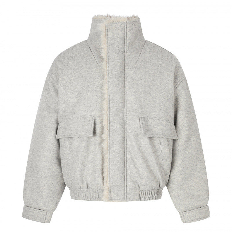 Damen Kurzer Wollmix‑Blouson im Flight‑Style mit Teddyfutter und aufgesetzten Pattentaschen Nord Taschen