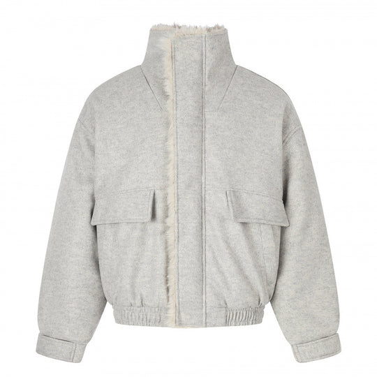 Damen Kurzer Wollmix‑Blouson im Flight‑Style mit Teddyfutter und aufgesetzten Pattentaschen Nord Taschen